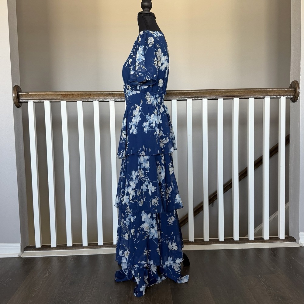 Baltic Born Montaigne Ruffle Floral Dress Medium Blue Whimsical Feminine Wedding - Picture 3 of 9